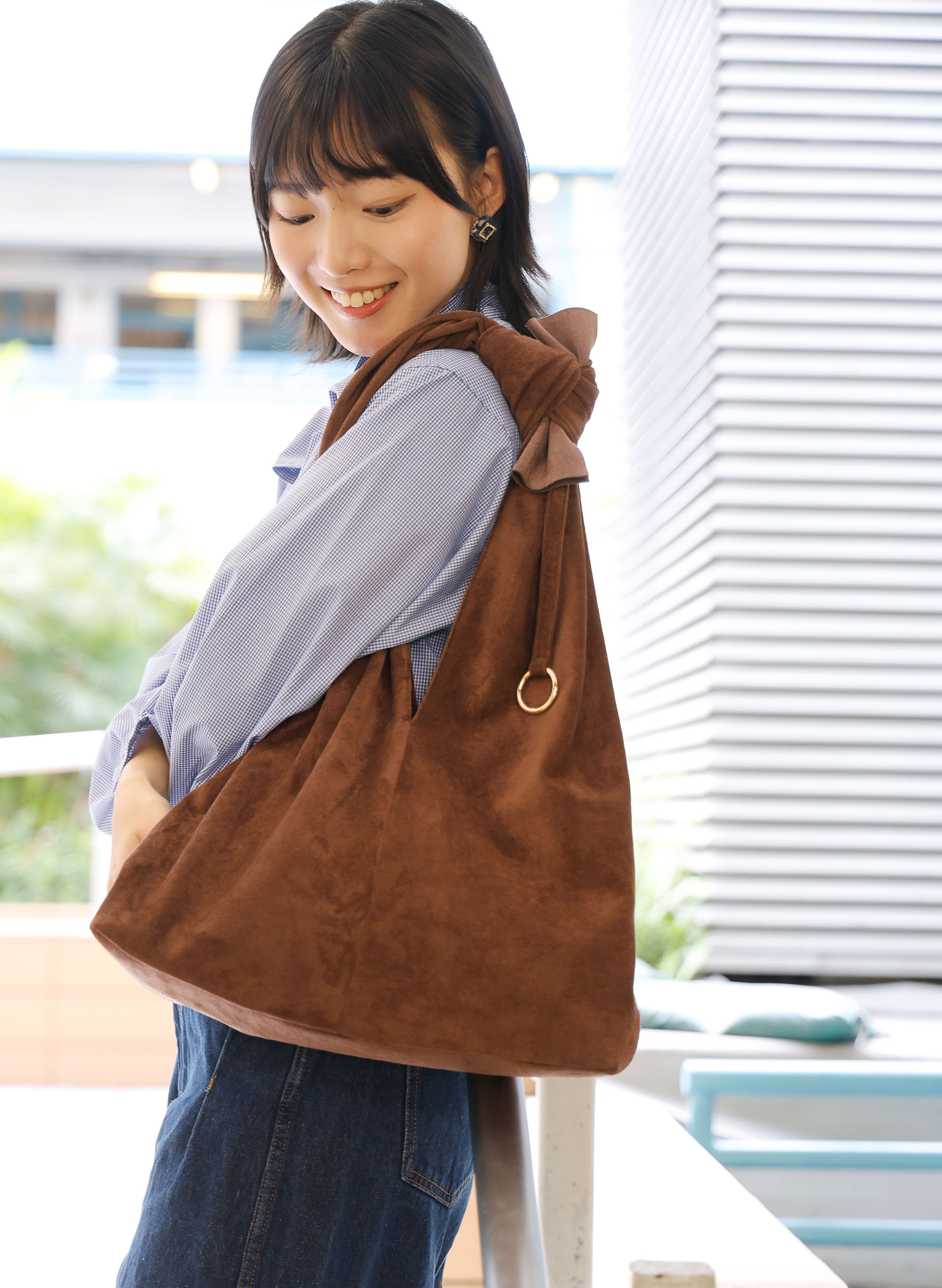 Bella 猄絨布 手挽/上肩袋 朱古力啡